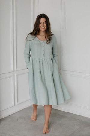 Lapland mid length linen dress in Sage Green from AmourLinen