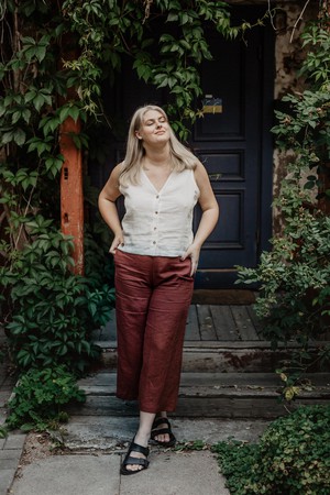 Tunis linen button vest top in White from AmourLinen