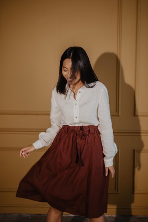 Bergen mid length linen skirt in Terracotta from AmourLinen