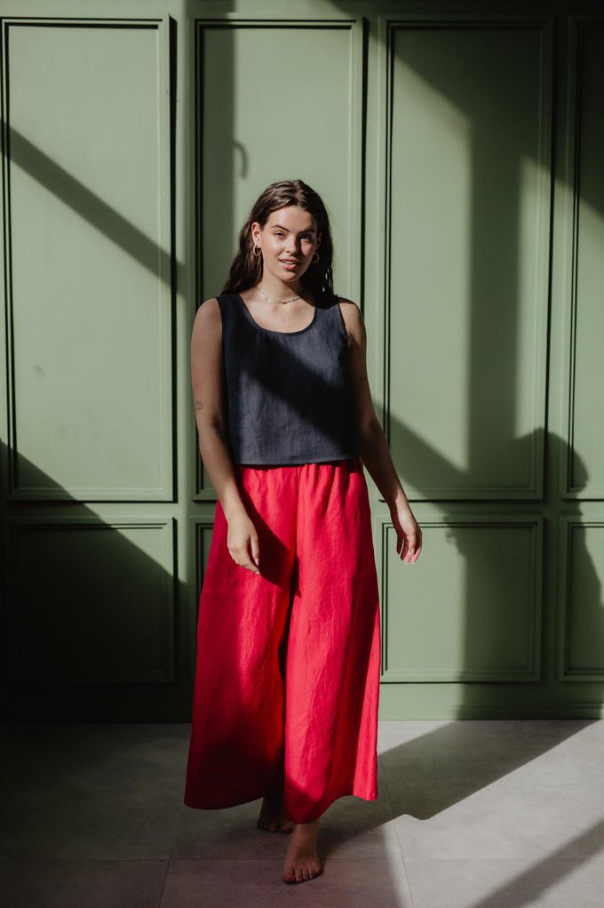 Isabella wide linen pants in Viva Magenta from AmourLinen