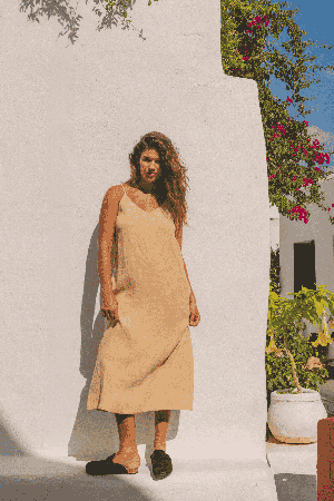 Jakarta long linen dress in Mustard from AmourLinen