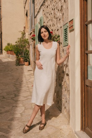 Ines slip midi linen dress in Cream | sale from AmourLinen