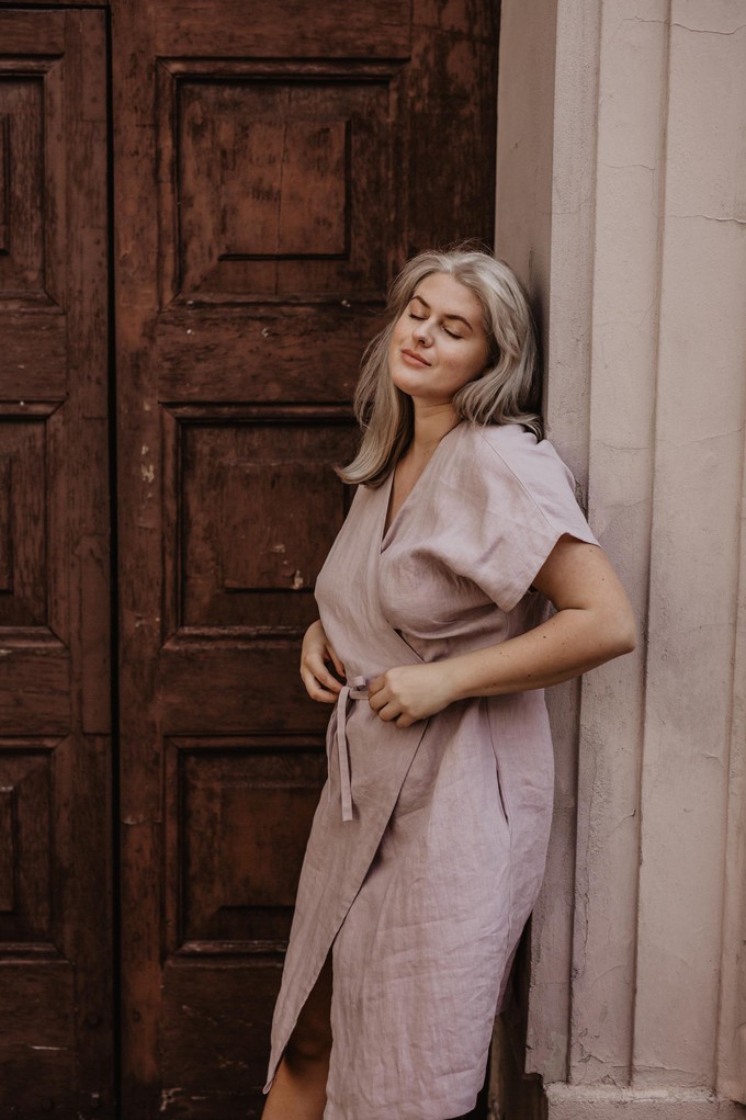 Rome linen wrap dress in Dusty Rose from AmourLinen