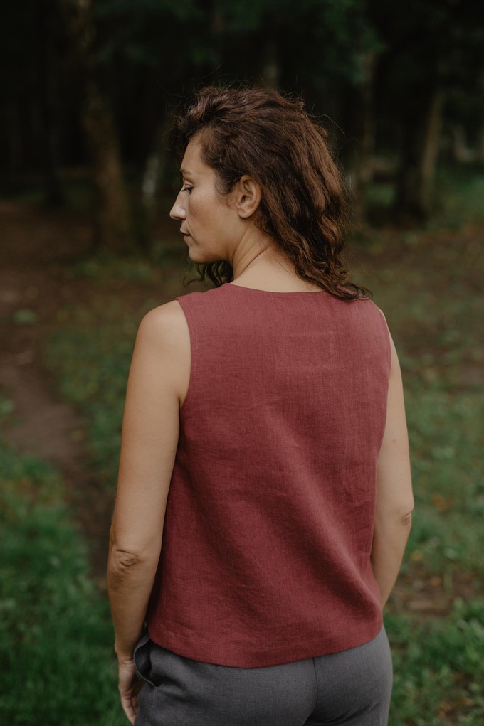 Tunis linen button vest top in Terracotta from AmourLinen