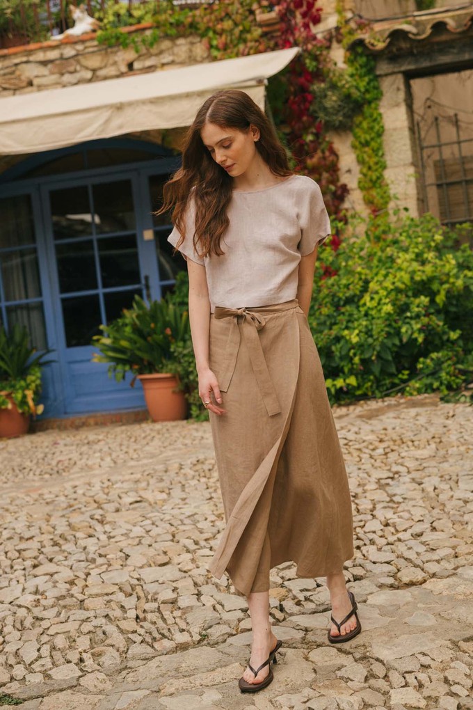 Iris linen wrap skirt in Rosy Brown from AmourLinen
