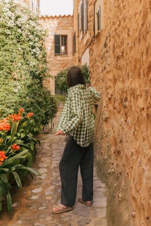 Odense casual linen shirt in Green Gingham from AmourLinen