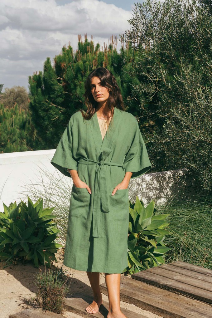 MIDNIGHT bathrobe in Matcha Green from AmourLinen