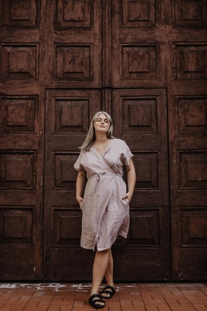Rome linen wrap dress in Dusty Rose from AmourLinen