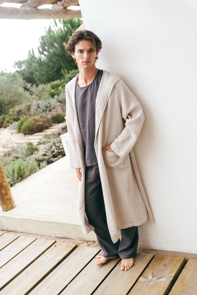 Men's waffle bathrobe in Cream from AmourLinen