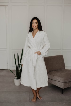 Waffle linen bathrobe Snuggle - White / Size 2 from AmourLinen