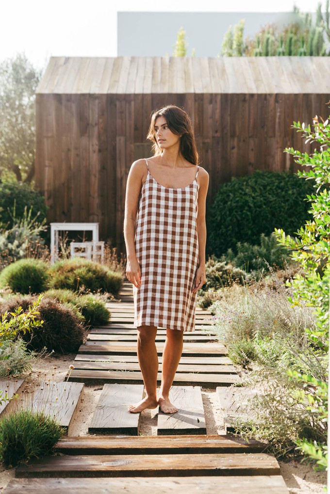 Night gown DREAMY in Mocha Gingham from AmourLinen