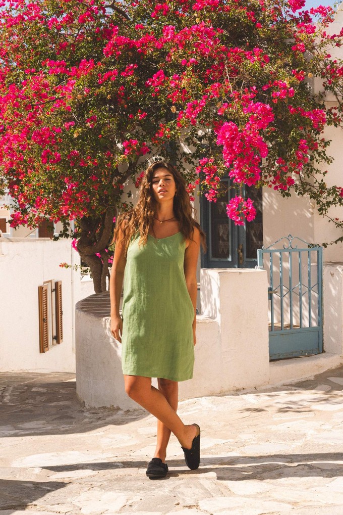 Zoe linen slip dress in Matcha Green from AmourLinen