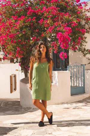 Zoe linen slip dress in Matcha Green from AmourLinen
