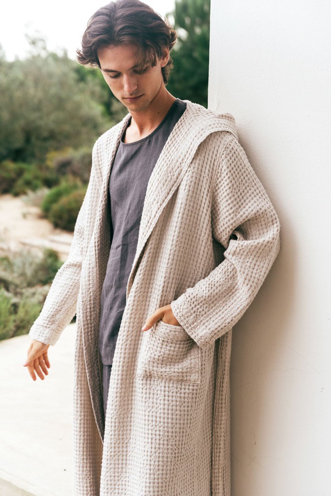 Men's waffle bathrobe in Cream from AmourLinen