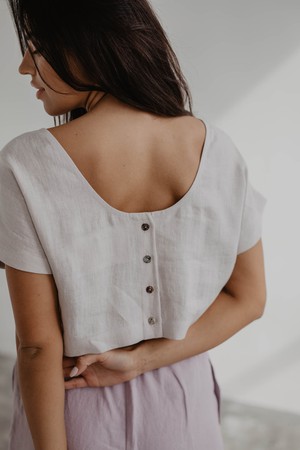 Linen crop top with buttons LISA L White from AmourLinen