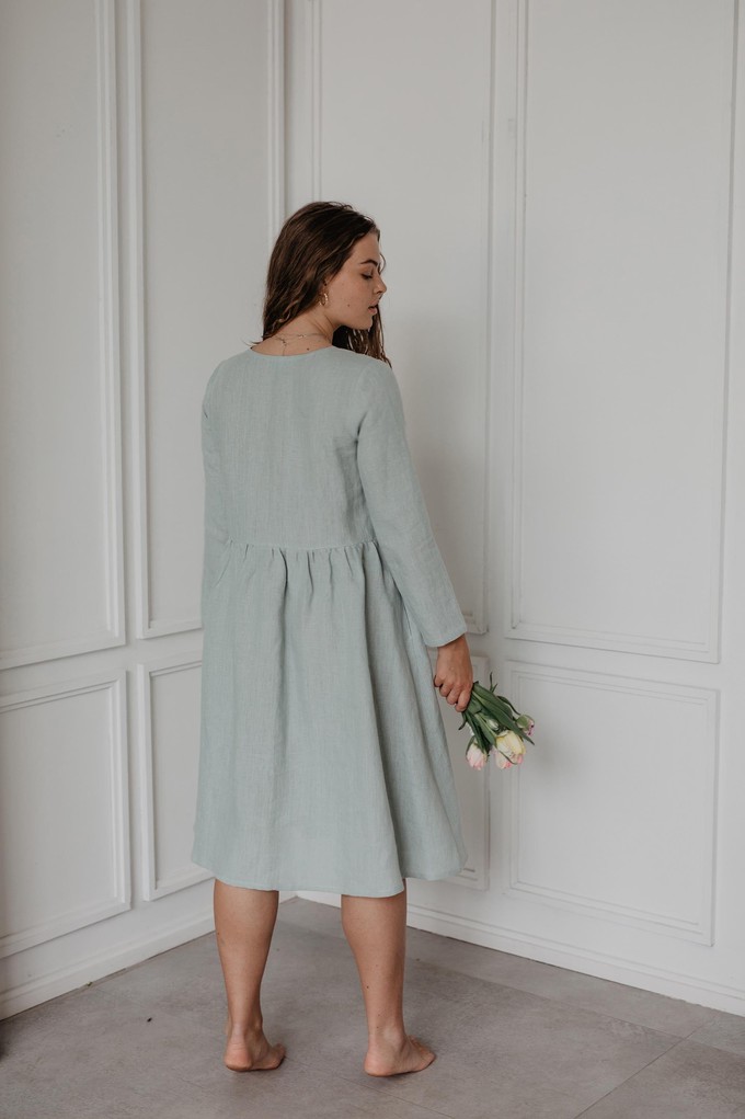 Lapland mid length linen dress in Sage Green from AmourLinen
