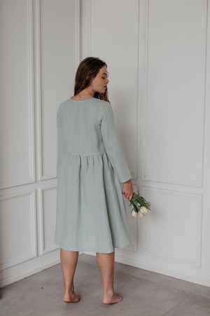 Lapland mid length linen dress in Sage Green from AmourLinen