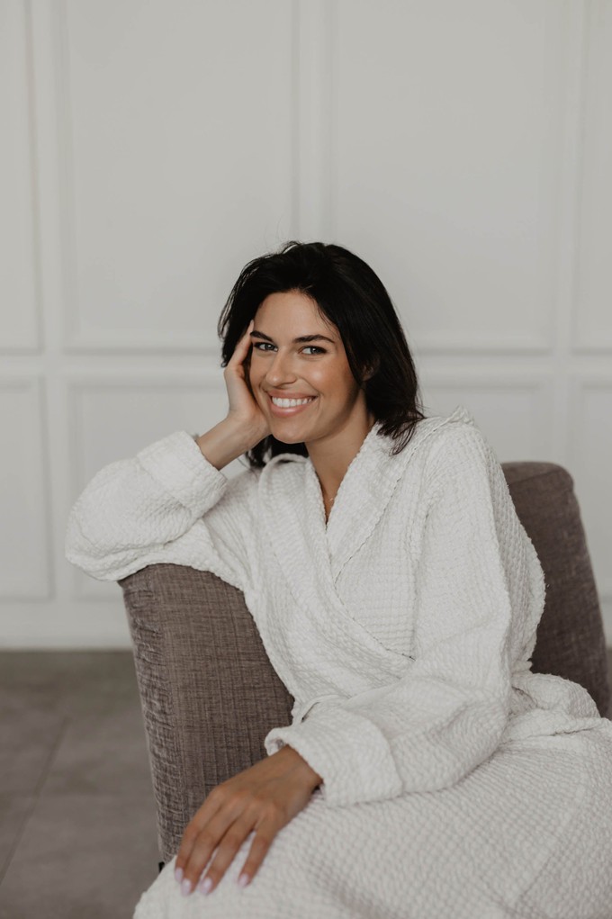 Waffle linen bathrobe Snuggle - White / Size 2 from AmourLinen