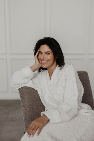 Waffle linen bathrobe Snuggle - White / Size 2 from AmourLinen