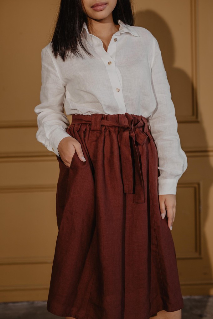 Bergen mid length linen skirt in Terracotta from AmourLinen
