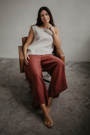 Isabella wide linen pants in Terracotta from AmourLinen
