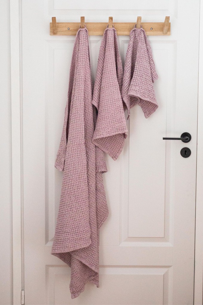 Linen waffle towel set in Dusty Rose (3 pcs) from AmourLinen