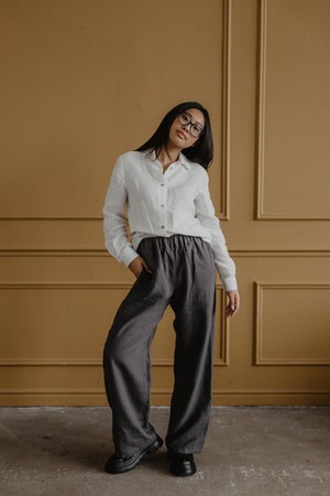 Oulu long linen pants in Charcoal from AmourLinen