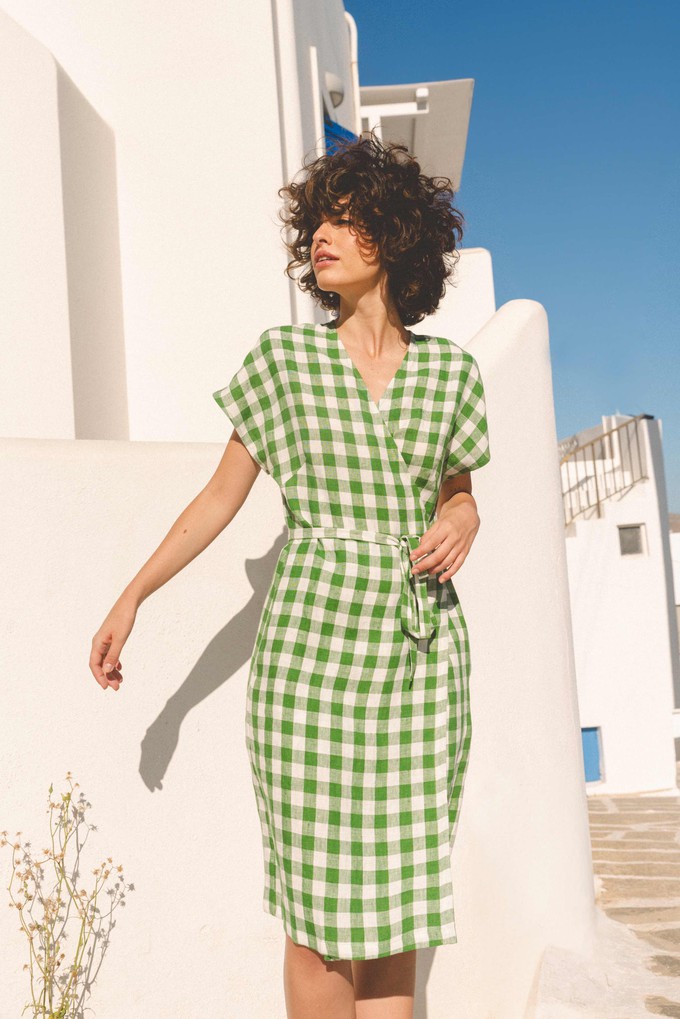OLIVIA dress in Green Gingham from AmourLinen
