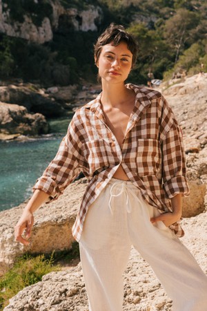 MOLLY shirt in Mocha Gingham from AmourLinen