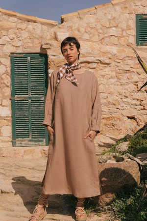 Amalia long linen dress in Rosy Brown from AmourLinen