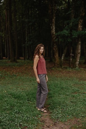 Tunis linen button vest top in Terracotta from AmourLinen