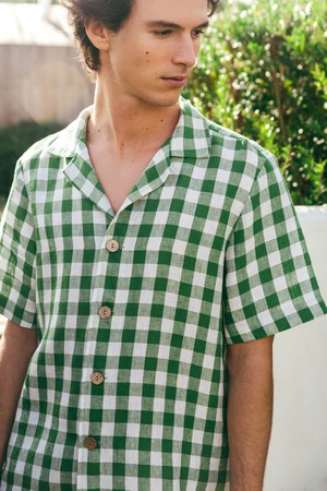 Aspen linen loungewear set in Green Gingham from AmourLinen