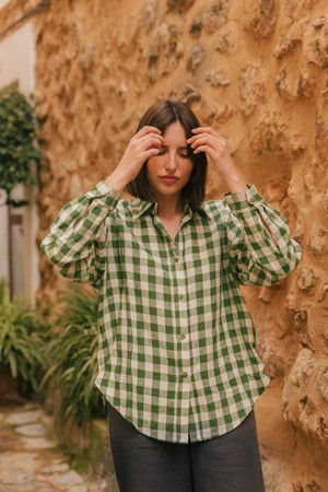 Odense casual linen shirt in Green Gingham from AmourLinen