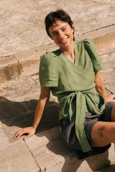 Elisa linen wrap top in Matcha Green via AmourLinen