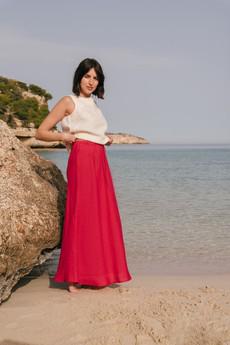 Ciara linen slip skirt in Viva Magenta via AmourLinen