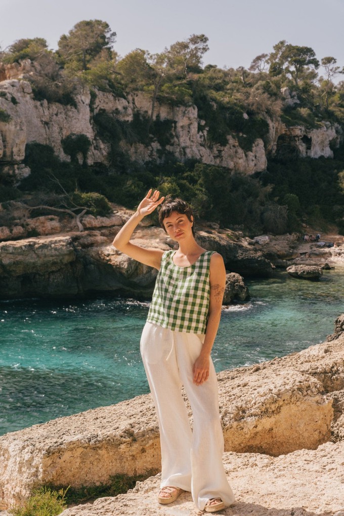 Leah wide linen pants with slits in Cream | sale from AmourLinen
