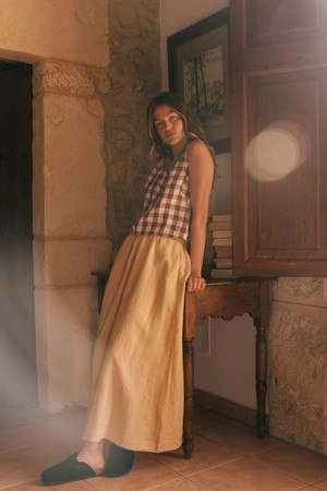 Mona maxi linen skirt in Mustard from AmourLinen