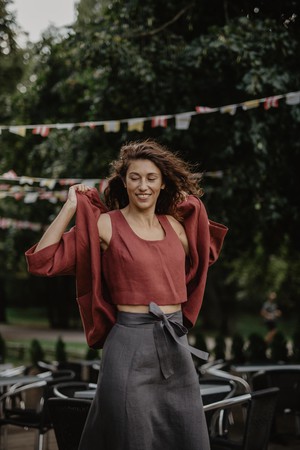 Kyiv oversized linen jacket in Terracotta from AmourLinen