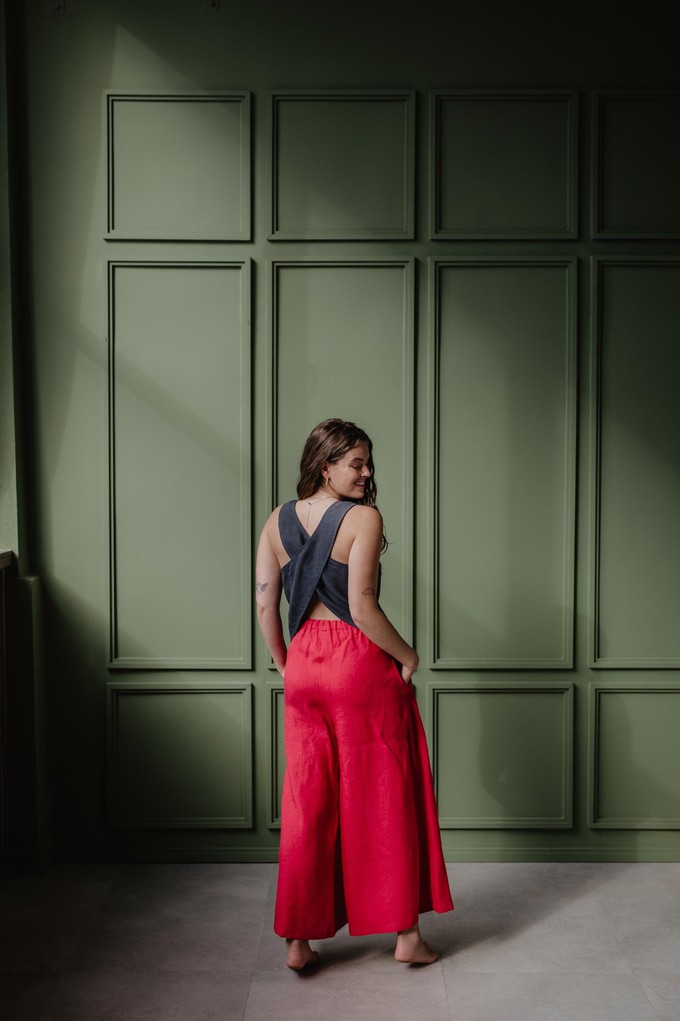 Isabella wide linen pants in Viva Magenta from AmourLinen