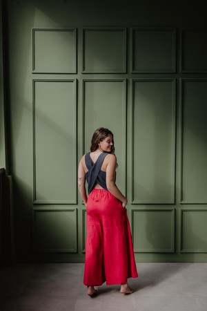 Isabella wide linen pants in Viva Magenta from AmourLinen