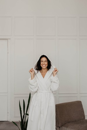 Waffle linen bathrobe Snuggle - White / Size 2 from AmourLinen