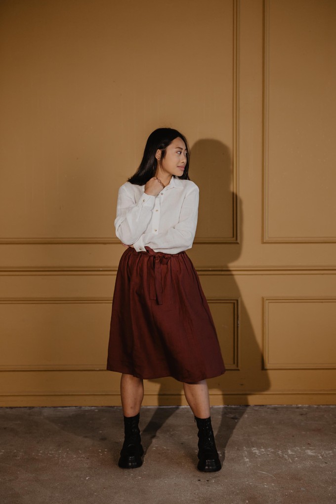 Bergen mid length linen skirt in Terracotta from AmourLinen