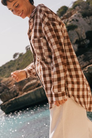 MOLLY shirt in Mocha Gingham from AmourLinen