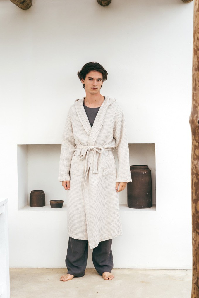 Men's waffle bathrobe in Cream from AmourLinen