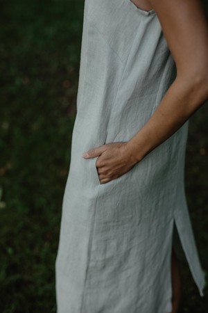 Jakarta long linen dress in Sage Green from AmourLinen