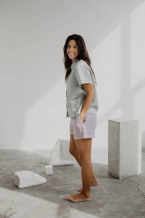 Scarlett short sleeve linen shirt in Sage Green from AmourLinen