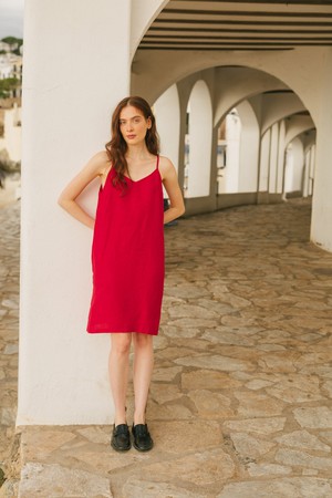 Zoe linen slip dress in Viva Magenta from AmourLinen