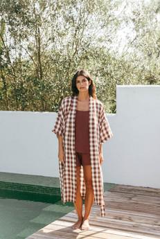 MIDNIGHT bathrobe in Mocha Gingham via AmourLinen
