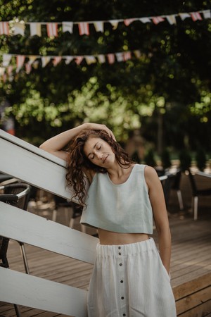 Pippa sleeveless linen crop top in Sage Green from AmourLinen