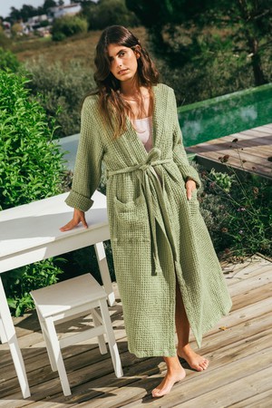 Waffle bathrobe SNUGGLE in Moss Green from AmourLinen